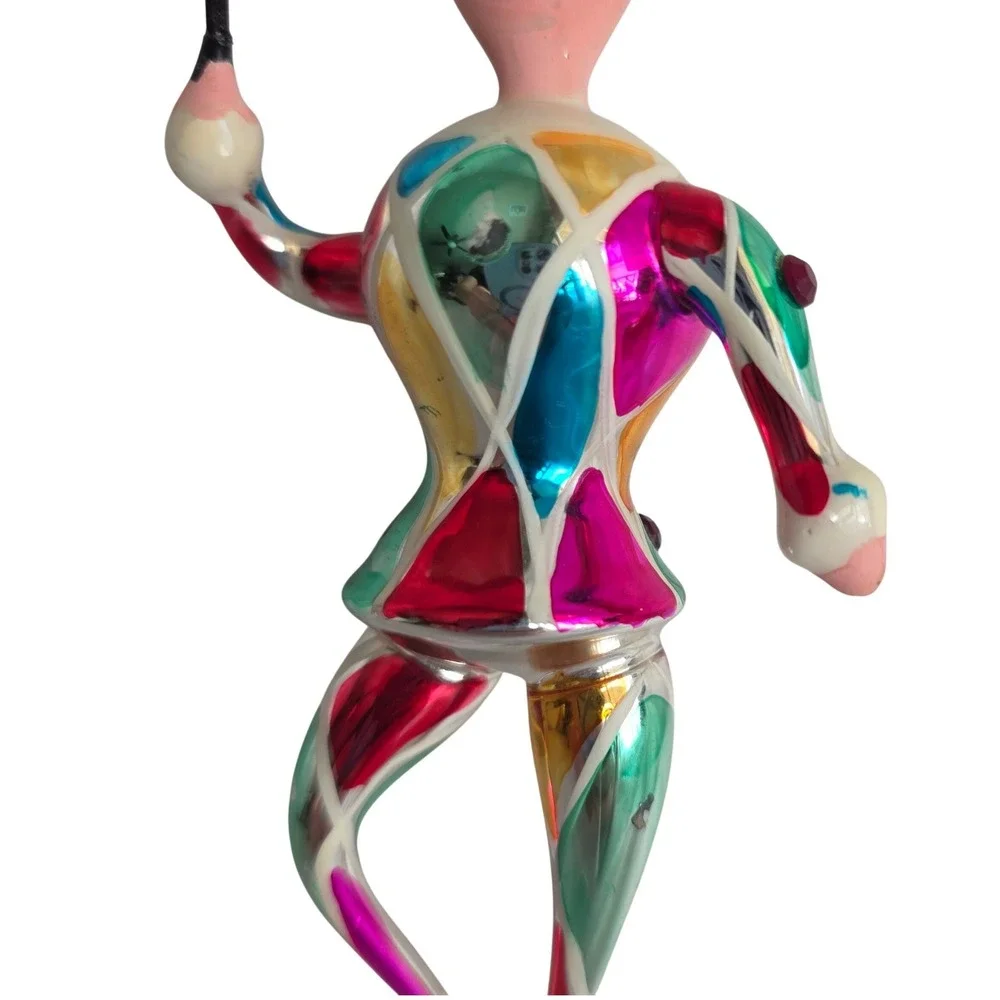 Vintage De Carlini Italian Blown Glass Harlequin Jester Christmas Ornament READ